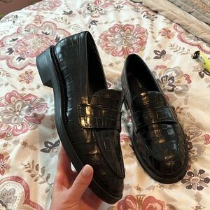 Black snake leather loafers